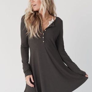 NEW Jake Long Sleeve Henley Dress Charcoal XL